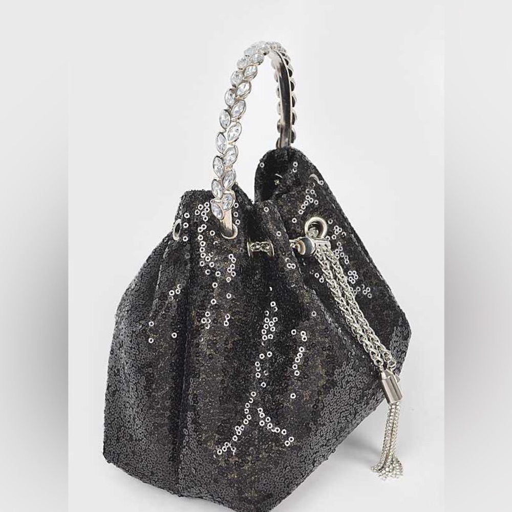 Black Rhinestone Mini Bling Studded Bucket Bag - Picture 6 of 7